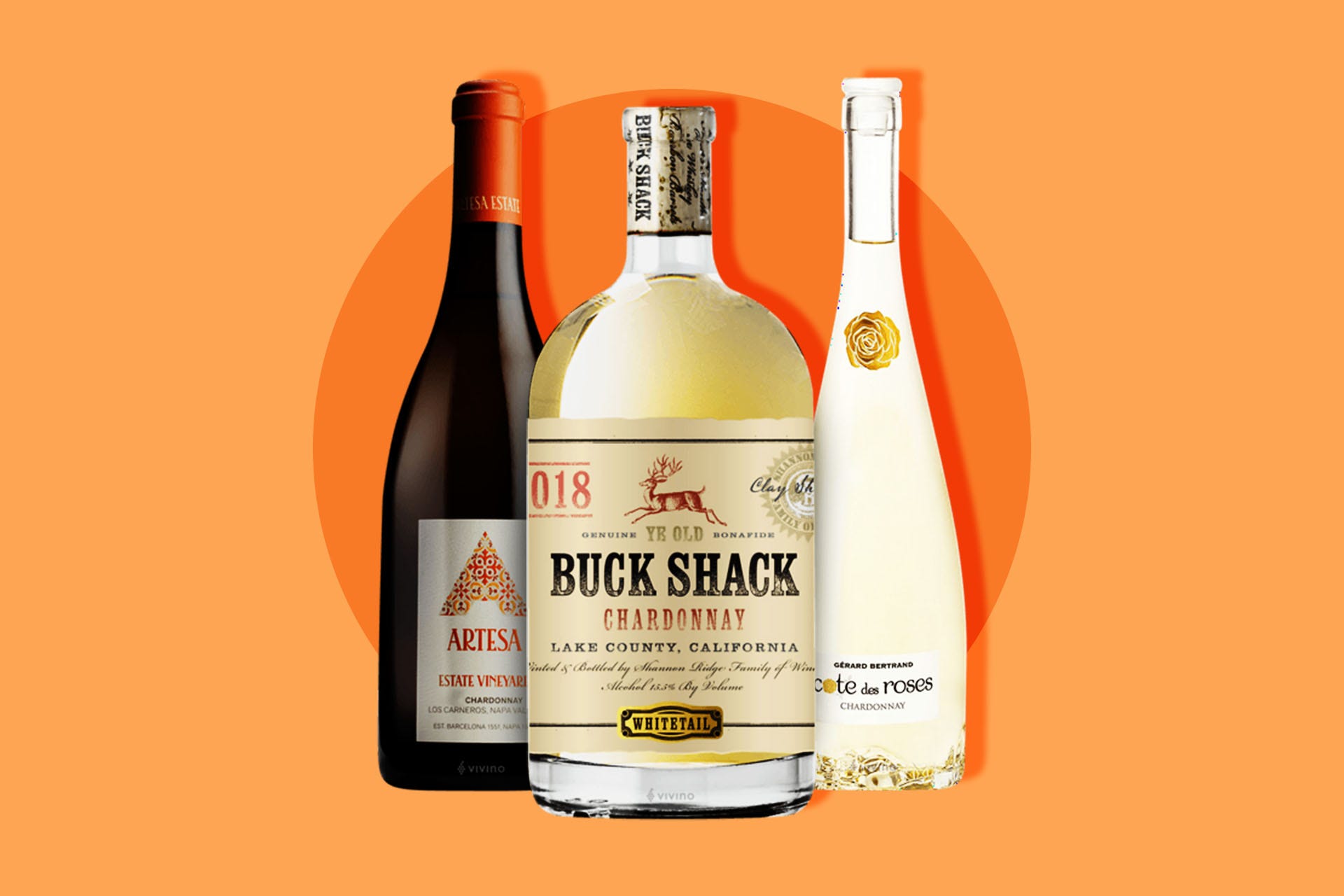 3 bottles on chardonnay on a designed background