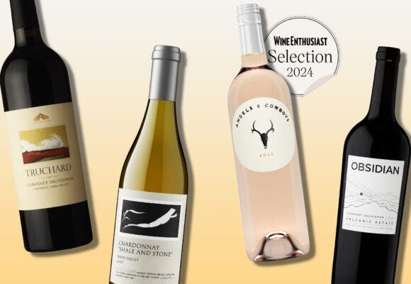 Bottles of California Wines on a designed background