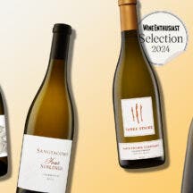 Bottles of California Chardonnays on a designed backgorund