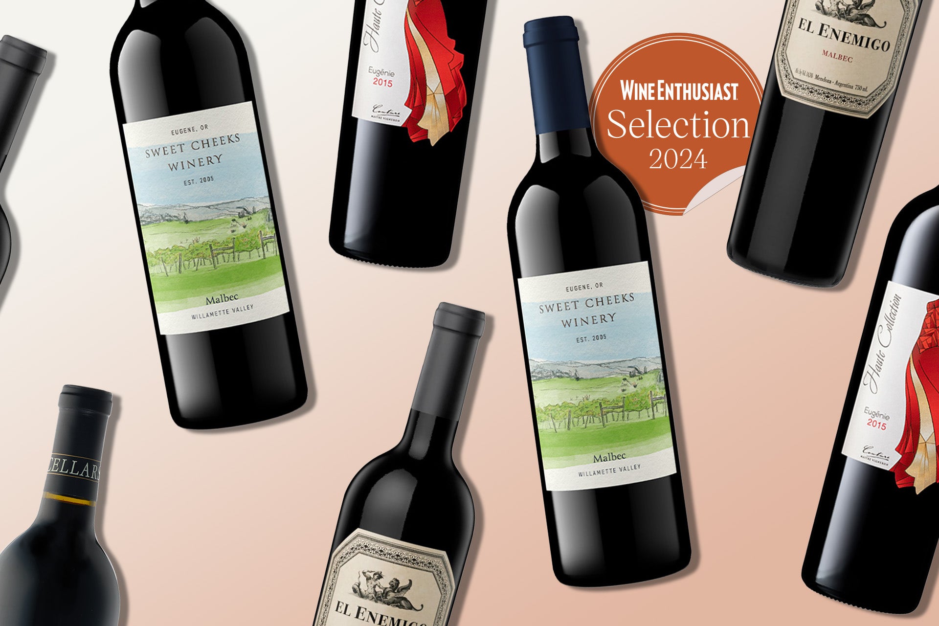 Bottles of Malbec on a designed background