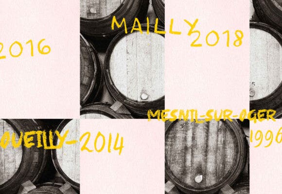 a digital collage of champagne barrels with production dates