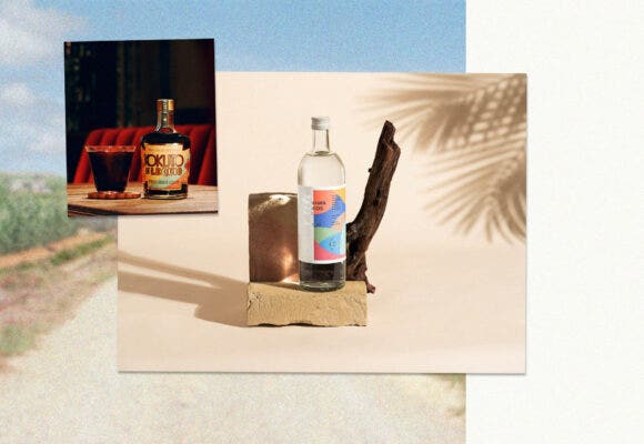 Japanese liquor on a designed background