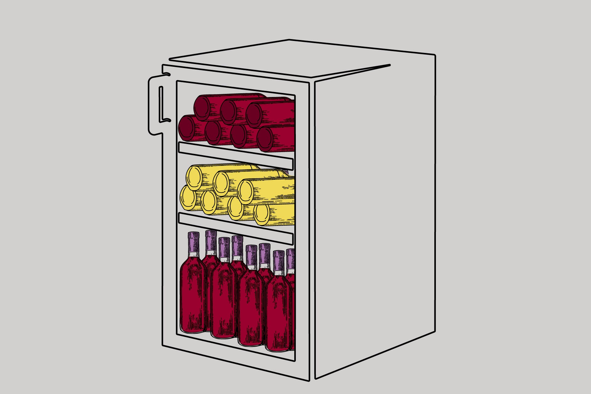 A wine fridge with bottle